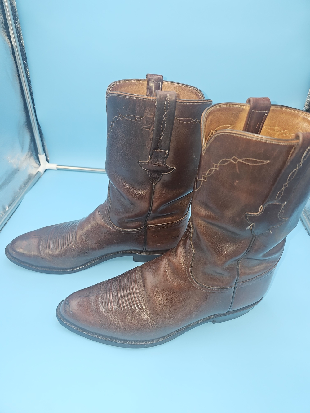 Classic Lucchese Brown Leather Roper Boots, 11D